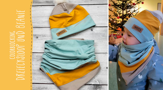 COLORBLOCKING MIT DREIECKSLOOP "IDA" UND BEANIE